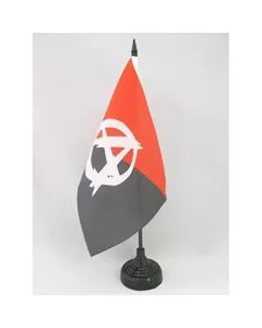 DRAPEAU DE TABLE ANARCHO-SYNDICALISME SYMBOLE 21x14cm - PETIT DRAPEAUX DE BUREAU ANARCHIQUE - ANARCHIE 14 x 21 cm