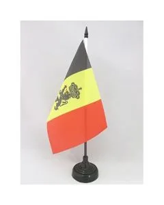DRAPEAU DE TABLE BELGIQUE AVEC LION 21x14cm - PETIT DRAPEAUX DE BUREAU BELGE ARMOIRIES - GOUVERNEMENT 14 x 21 cm