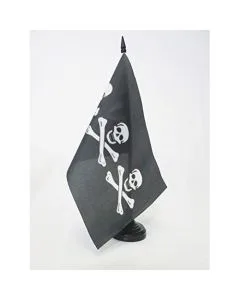DRAPEAU DE TABLE PIRATE 3 TÍ?TES DE MORT 21x14cm - PETIT DRAPEAUX DE BUREAU CORSAIRE - PIRATES 14 x 21 cm