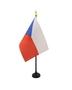DRAPEAU DE TABLE RÍ?PUBLIQUE TCHÍ?QUE 15x10cm - PETIT DRAPEAUX DE BUREAU TCHÍ?QUE 10 x 15 cm pointe dorée