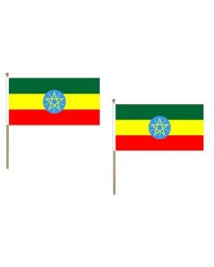 DRAPEAU ETHIOPIE 45x30cm HAMPE en bois - LOT DE 10 DRAPEAUX ETHIOPIEN 30 x 45 cm