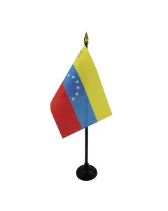 DRAPEAU DE TABLE VÉNÉZUELA ANCIEN AVEC ECUSSON 15x10cm - PETIT DRAPEAUX DE BUREAU VÉNÉZUELIEN 7 ÉTOILES 10 x 15 cm pointe dorée