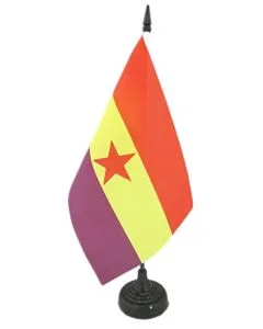 DRAPEAU DE TABLE ESPAGNOL RÉPUBLICAIN ETOILE ROUGE 21x14cm - PETIT DRAPEAUX DE BUREAU ESPAGNE RÉPUBLICAINE 14 x 21 cm