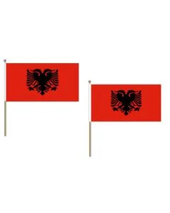 DRAPEAU ALBANIE 45x30cm HAMPE en bois - LOT DE 10 DRAPEAUX ALBANAIS 30 x 45 cm