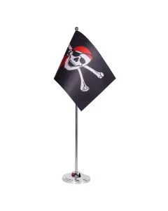 DRAPEAU DE TABLE prestige PIRATE FOULARD ROUGE 22x15cm en SATIN - GRAND DRAPEAUX DE BUREAU CORSAIRE AVEC BANDANA 15 x 22 cm