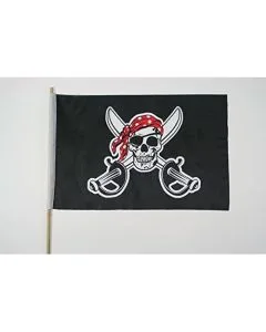 DRAPEAU PIRATE TÊTE DE MORT 45x30cm HAMPE en bois - LOT DE 10 DRAPEAUX CORSAIRE 30 x 45 cm