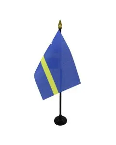 DRAPEAU DE TABLE CURAÍ?AO 15x10cm - PETIT DRAPEAUX DE BUREAU HOLLANDAIS 10 x 15 cm pointe dorée