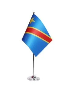 DRAPEAU DE TABLE prestige RÉPUBLIQUE DÉMOCRATIQUE DU CONGO 22x15cm en SATIN - GRAND DRAPEAUX DE BUREAU CONGOLAIS 15 x 22 cm