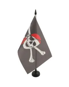 DRAPEAU DE TABLE PIRATE FOULARD ROUGE 21x14cm - PETIT DRAPEAUX DE BUREAU CORSAIRE AVEC BANDANA 14 x 21 cm
