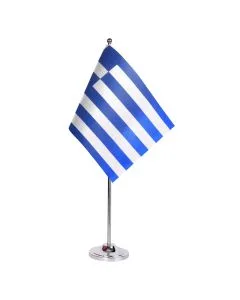 DRAPEAU DE TABLE prestige GRÈCE 22x15cm en SATIN - GRAND DRAPEAUX DE BUREAU GREC 15 x 22 cm