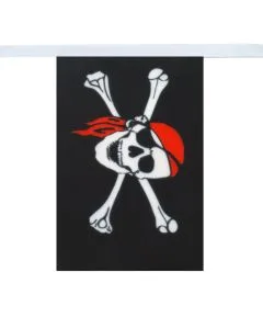 GUIRLANDE 12 mètres 20 DRAPEAUX PIRATE TÊTE DE MORT 45x30 cm - DRAPEAU CORSAIRE 30 x 45 cm