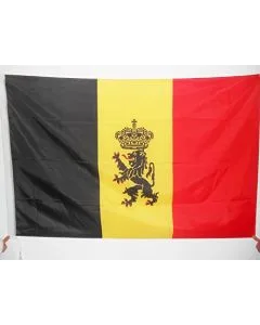 DRAPEAU BELGIQUE AVEC LION 150x90cm - DRAPEAU BELGE ARMOIRIES - GOUVERNEMENT 90 x 150 cm Fourreau pour hampe
