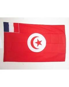 DRAPEAU PROTECTORAT FRANÍ?AIS DE TUNISIE 1881-1956 150x90cm - DRAPEAU DE LA TUNISIE FRANÍ?AISE 90 x 150 cm Fourreau pour hampe