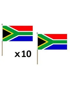 DRAPEAU AFRIQUE DU SUD 45x30cm HAMPE en bois - LOT DE 10 DRAPEAUX SUD AFRICAIN 30 x 45 cm