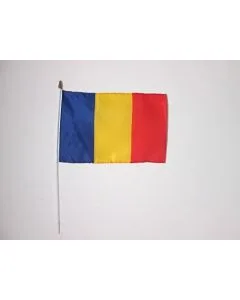 DRAPEAU ROUMANIE 45x30cm HAMPE blanche - LOT DE 10 DRAPEAUX ROUMAIN 30 x 45 cm