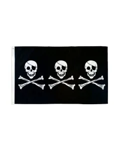 DRAPEAU PIRATE 3 TÊTES DE MORT 150x90cm - DRAPEAU CORSAIRE - PIRATES 90 x 150 cm - DRAPEAUX