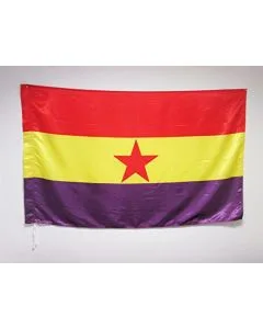 DRAPEAU ESPAGNOL RÉPUBLICAIN ETOILE ROUGE 150x90cm en SATIN - DRAPEAU ESPAGNE RÉPUBLICAINE 90 x 150 cm Fourreau pour hampe