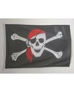 DRAPEAU PIRATE FOULARD ROUGE 90x60cm - DRAPEAU CORSAIRE AVEC BANDANA 60 x 90 cm Spécial Extérieur - DRAPEAUX