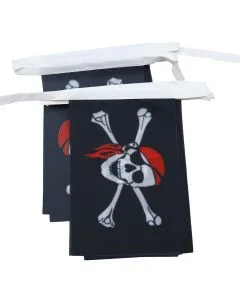 GUIRLANDE 6 mètres 20 DRAPEAUX PIRATE TÊTE DE MORT 21x15 cm - DRAPEAU CORSAIRE 15 x 21 cm