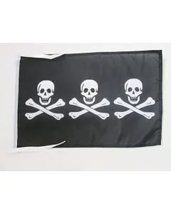 DRAPEAU PIRATE 3 TÍ?TES DE MORT 45x30cm - PAVILLON CORSAIRE - PIRATES 30 x 45 cm haute qualité