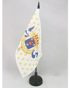 DRAPEAU DE TABLE ROYAUME DE FRANCE C?UR DE JÉSUS 21x14cm - PETIT DRAPEAUX DE BUREAU ROYALISTE ANCIEN RÉGIME SACRÉ C?UR - ROI 14 x 21 cm