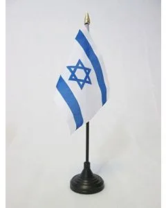 DRAPEAU DE TABLE ISRAÍ?L 15x10cm - PETIT DRAPEAUX DE BUREAU ISRAÍ?LIEN 10 x 15 cm pointe dorée