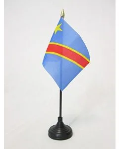 DRAPEAU DE TABLE RÍ?PUBLIQUE DÍ?MOCRATIQUE DU CONGO 15x10cm - PETIT DRAPEAUX DE BUREAU CONGOLAIS 10 x 15 cm pointe dorée