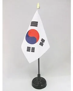 DRAPEAU DE TABLE CORÉE DU SUD 15x10cm - PETIT DRAPEAUX DE BUREAU CORÉEN 10 x 15 cm pointe dorée