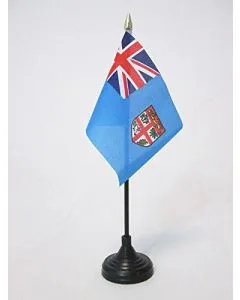 DRAPEAU DE TABLE FIDJI 15x10cm - PETIT DRAPEAUX DE BUREAU FIDJIEN 10 x 15 cm pointe dorée