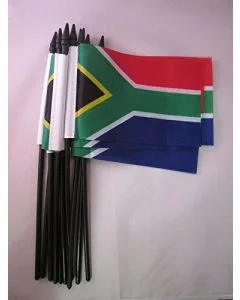 DRAPEAU AFRIQUE DU SUD 15x10cm avec HAMPE - LOT DE 10 DRAPEAUX SUD AFRICAIN 10 x 15 cm