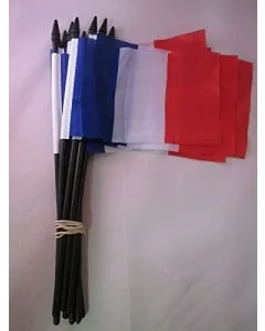 DRAPEAU FRANCE 15x10cm avec HAMPE - LOT DE 10 DRAPEAUX FRANÇAIS 10 x 15 cm