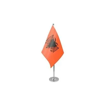 DRAPEAU DE TABLE prestige ALBANIE 22x15cm en SATIN - GRAND DRAPEAUX DE BUREAU ALBANAIS 15 x 22 cm