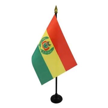 DRAPEAU DE TABLE BOLIVIE 15x10cm - PETIT DRAPEAUX DE BUREAU BOLIVIEN 10 x 15 cm pointe dorée