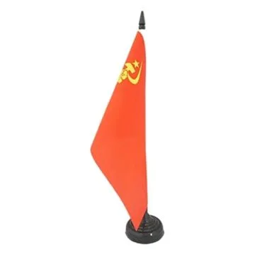 DRAPEAU DE TABLE URSS AVEC MAIN 21x14cm - PETIT DRAPEAUX DE BUREAU COMMUNISTE - RUSSIE 14 x 21 cm
