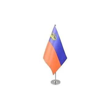 DRAPEAU DE TABLE prestige LIECHTENSTEIN 22x15cm en SATIN - GRAND DRAPEAUX DE BUREAU LIECHTENSTEINOIS 15 x 22 cm