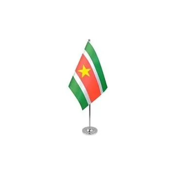 DRAPEAU DE TABLE prestige SURINAME 22x15cm en SATIN - GRAND DRAPEAUX DE BUREAU SURINAMIEN 15 x 22 cm