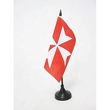 DRAPEAU DE TABLE CROIX ORDRE DE MALTE 15x15cm - PETIT DRAPEAUX DE BUREAU SAINT-JEAN DE JÍ?RUSALEM 15 x 15 cm