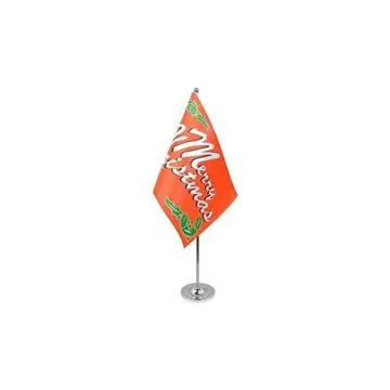 DRAPEAU DE TABLE prestige JOYEUX NOËL 22x15cm en SATIN - GRAND DRAPEAUX DE BUREAU MERRY CHRISTMAS 15 x 22 cm