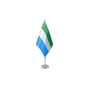 DRAPEAU DE TABLE prestige SIERRA LEONE 22x15cm en SATIN - GRAND DRAPEAUX DE BUREAU SIERRA-LÉONAIS 15 x 22 cm