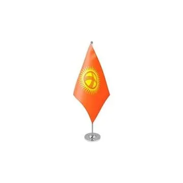 DRAPEAU DE TABLE prestige KIRGHIZSTAN 22x15cm en SATIN - GRAND DRAPEAUX DE BUREAU KIRGHIZ 15 x 22 cm