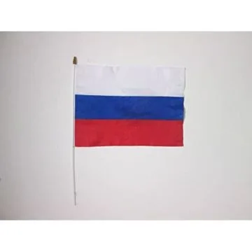 DRAPEAU RUSSIE 45x30cm HAMPE blanche - LOT DE 10 DRAPEAUX RUSSE 30 x 45 cm