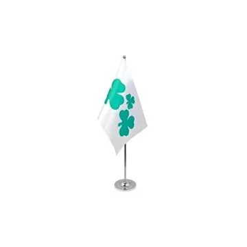 DRAPEAU DE TABLE prestige TRÈFLE IRLANDAIS SHAMROCK 22x15cm en SATIN - GRAND DRAPEAUX DE BUREAU DE L\'IRLANDE 15 x 22 cm