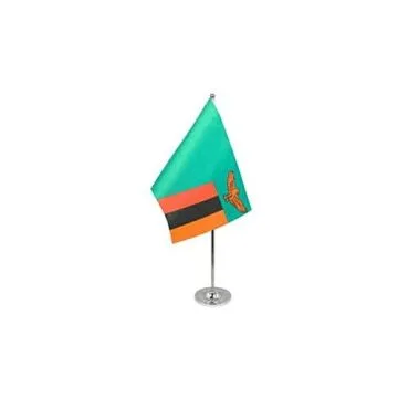 DRAPEAU DE TABLE prestige ZAMBIE 22x15cm en SATIN - GRAND DRAPEAUX DE BUREAU ZAMBIEN 15 x 22 cm