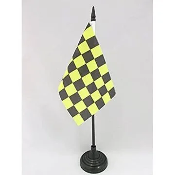 DRAPEAU DE TABLE DAMIER NOIR ET JAUNE OR AVALANCHES 15x10cm - PETIT DRAPEAUX DE BUREAU À DAMIERS 10 x 15 cm