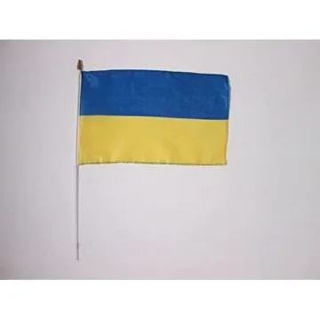 DRAPEAU UKRAINE 45x30cm HAMPE blanche - LOT DE 10 DRAPEAUX UKRAINIEN 30 x 45 cm