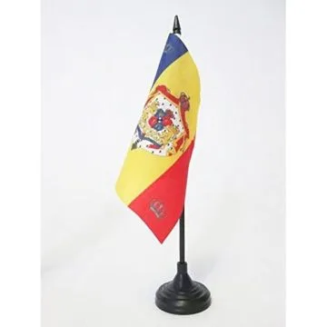 DRAPEAU DE TABLE ETENDARD ROYAL DE ROUMANIE 1881-1946 15x15cm - PETIT DRAPEAUX DE BUREAU ROI ROUMAIN 15 x 15 cm