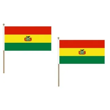 DRAPEAU BOLIVIE 45x30cm HAMPE en bois - LOT DE 10 DRAPEAUX BOLIVIEN 30 x 45 cm