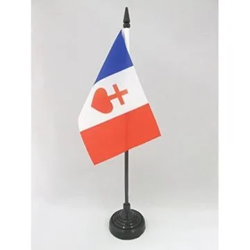 DRAPEAU DE TABLE FRANCE SACRÉ C?UR DE JÉSUS 15x10cm - PETIT DRAPEAUX DE BUREAU FRANÇAIS CATHOLIQUE 10 x 15 cm