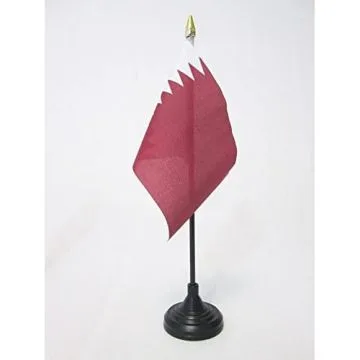 DRAPEAU DE TABLE QATAR 15x10cm - PETIT DRAPEAUX DE BUREAU QATARIEN 10 x 15 cm pointe dorée