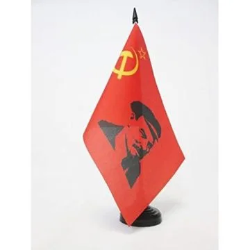 DRAPEAU DE TABLE URSS AVEC LÍ?NINE 21x14cm - PETIT DRAPEAUX DE BUREAU COMMUNISTE LENINIEN - LÍ?NINISME 14 x 21 cm